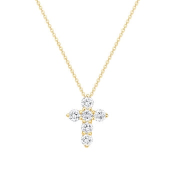 0.50ctw Round Brilliant Cut Diamond Cross Pendant, 14ct Yellow Gold