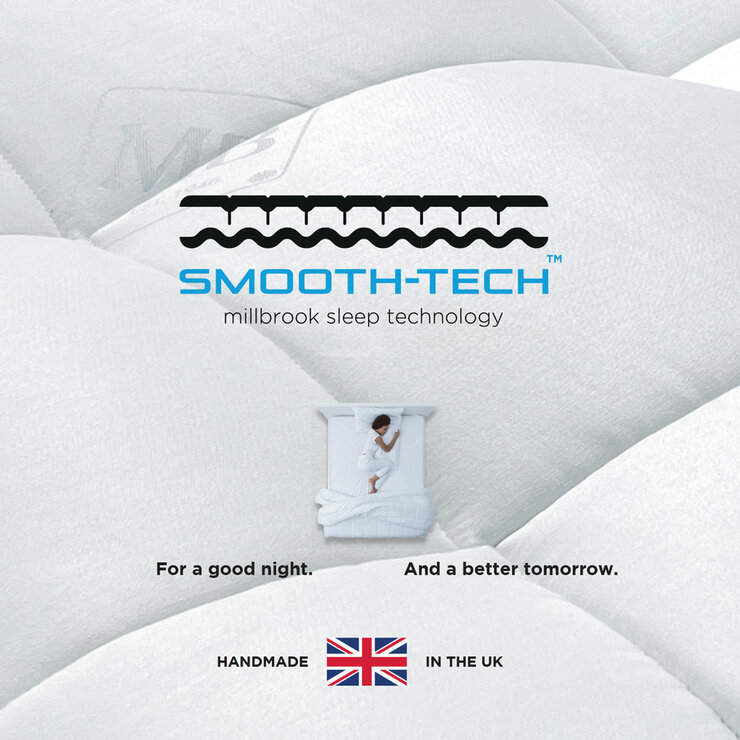 Mattress close-up showing material quality, smooth-tech technology