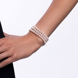 5.5-6mm Cultured Freshwater 3 Row White Pearl Bracelet, 14ct Yellow Gold