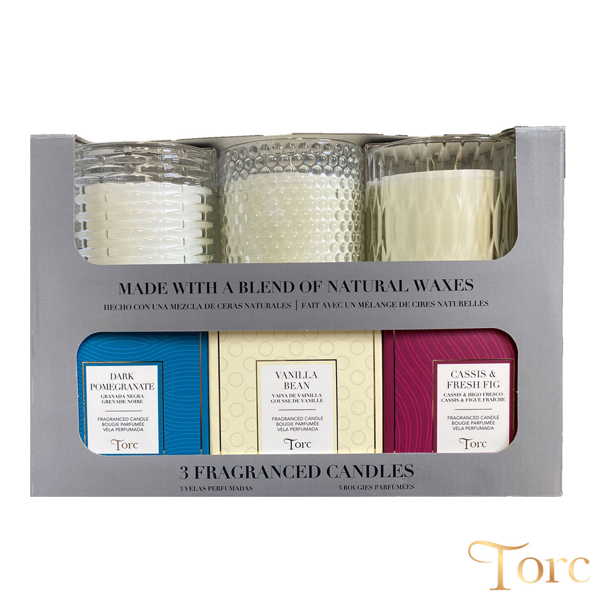 Torc Fragranced Textured Glass Candles, 3 Pack