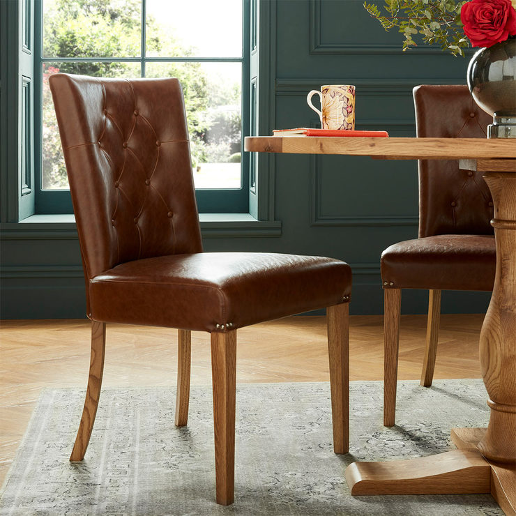 Bentley Designs Westbury Tan Faux Leather Upholstered Dining Chairs, 2