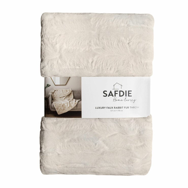 Safdie Luxury Faux Rabbit Fur Cream Throw, 127 x 178 cm