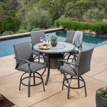 SunVilla Indigo 5 Piece Wicker Bar Height Dining Patio Set + Cover