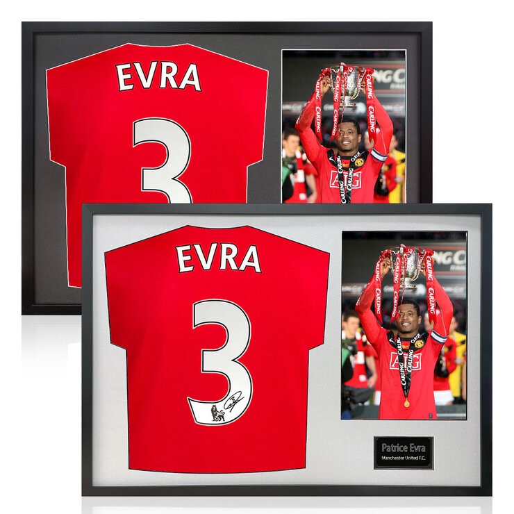 Patrice Evra Signed Framed Manchester United Football Shirt including 1 Photo, with White Mount Patrice Evra Signed Framed Manchester United Football Shirt including 1 Photo, with White Mount