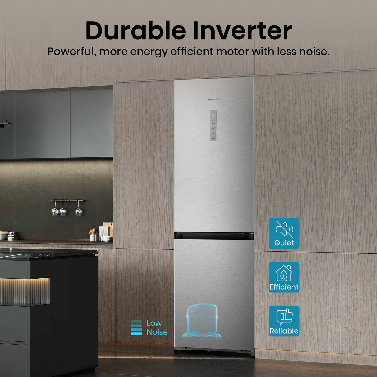 Hisense RB3K330SAIE, Kitchen Fit Fridge Freezer, E Rated in Silver