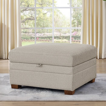 Thomasville Tisdale Taupe Fabric Storage Ottoman