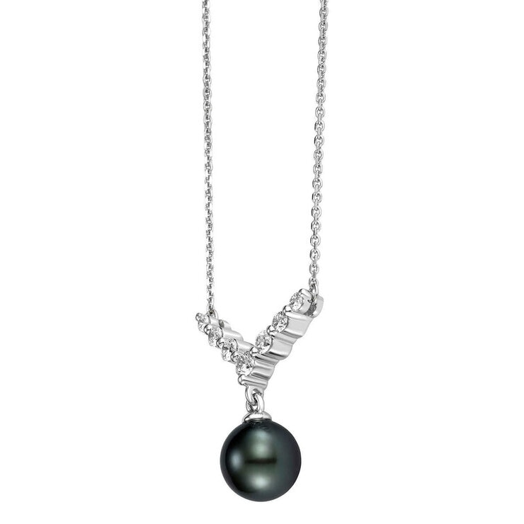 8.0-9.0mm Tahitian Cultured Pearl & 0.35ctw Diamond Pendant, 14ct White Gold 8.0-9.0mm Tahitian Cultured Pearl & 0.35ctw Diamond Pendant, 14ct White Gold