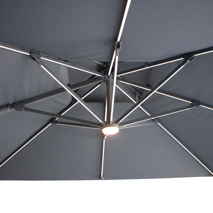 Maze Ethos 4 Piece Deep Seating Patio Set + 10 x 10ft Solar LED Cantilever Umbrella with Base (in Grey)