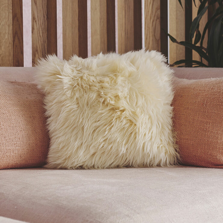 Bowron Single Sided Sheepskin Cushion, 35 x 35cm in Champagne