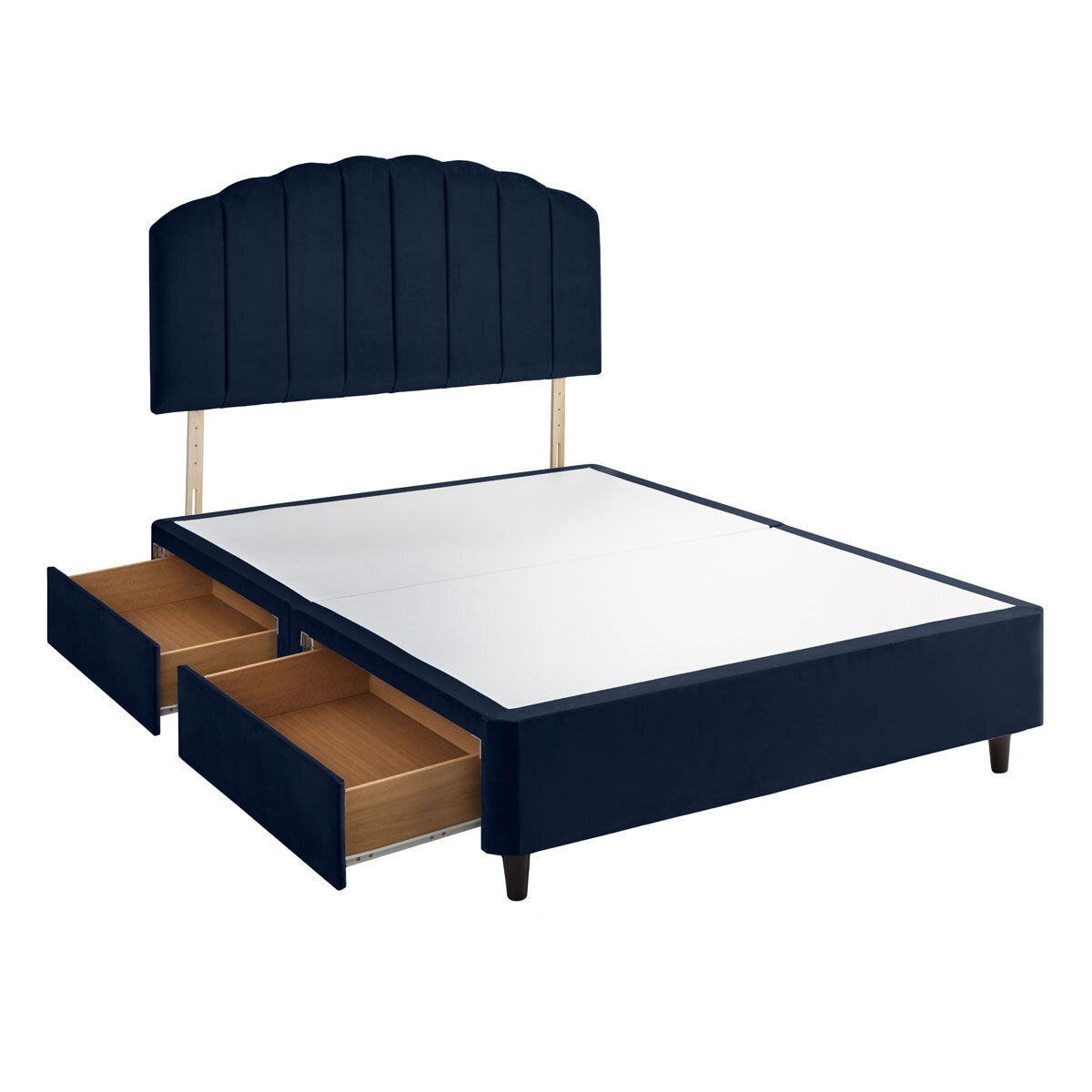 Silentnight Velvet 4 Drawer Divan Base with Merlin Headboard in Maritime in 3 Sizes