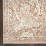 Pink and beige patterned rug with vintage-style floral and geometric motifs Pink and beige patterned rug with vintage-style floral and geometric motifs