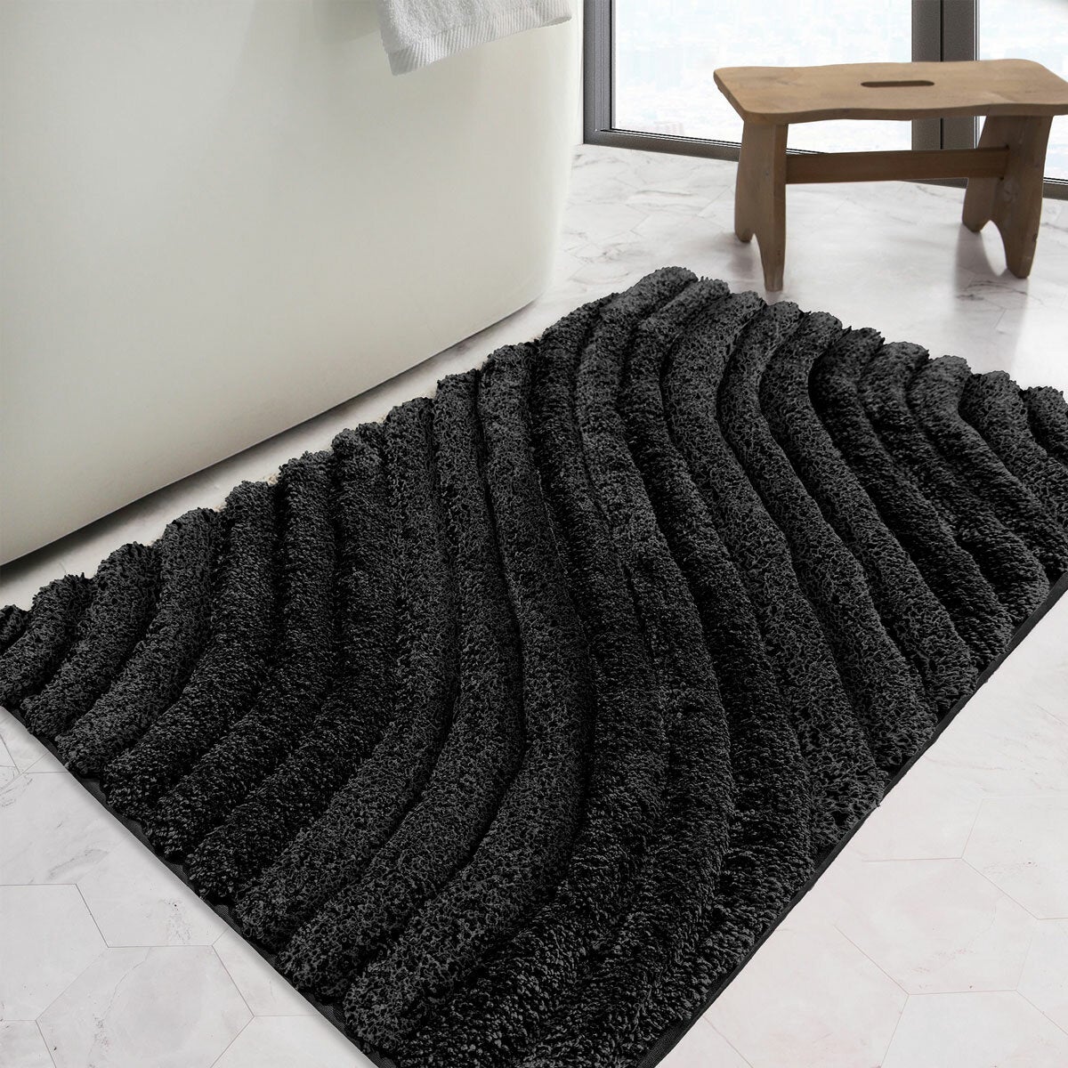 Safdie Tufted Wave Bath Mat In 3 Colours, 56 x 91 cm