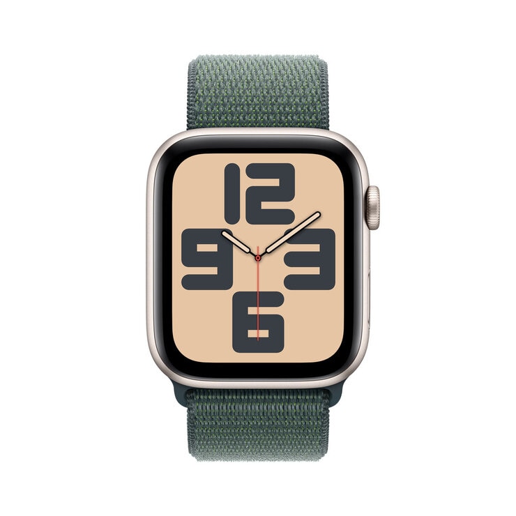 Apple Watch SE GPS, 40mm Starlight Aluminium Case with Lake Green Sport Loop, MXEH3QA/A