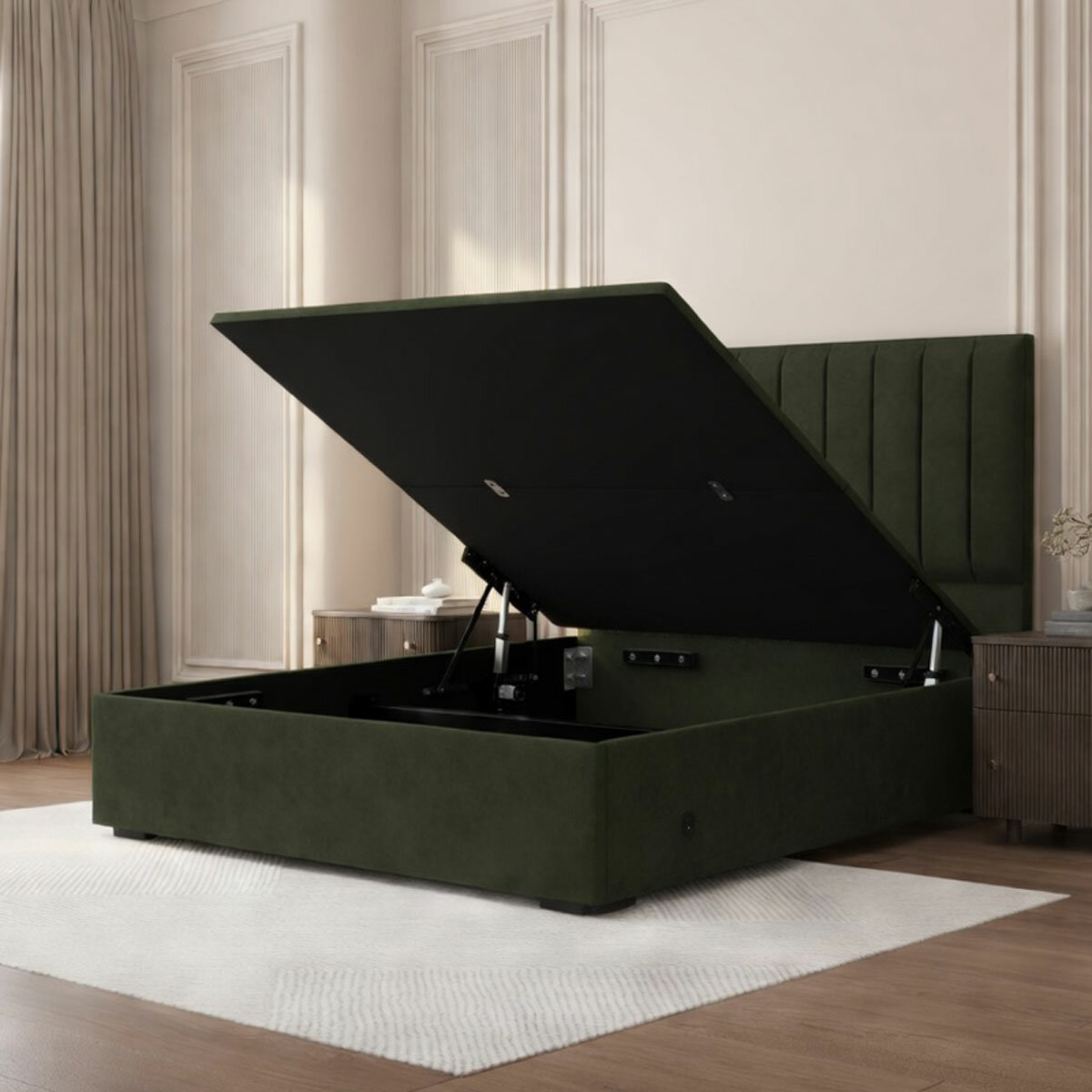 Highgrove Swift Green Fabric Full Ottoman Bed Frame in 3 Sizes