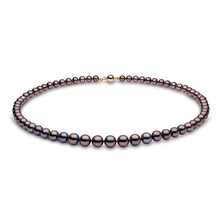 95mm Cultured Freshwater Black Graduated Pearl Necklace, 18ct Yellow