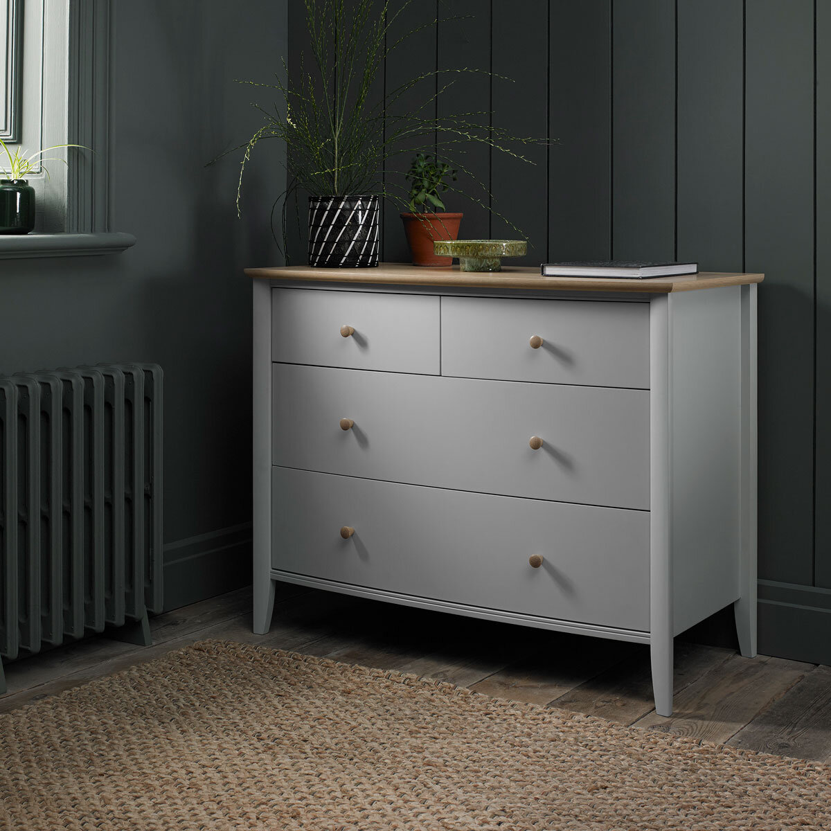 Bentley Designs Whitby Scandi Oak & Grey 2+2 Drawer Chest of Drawers