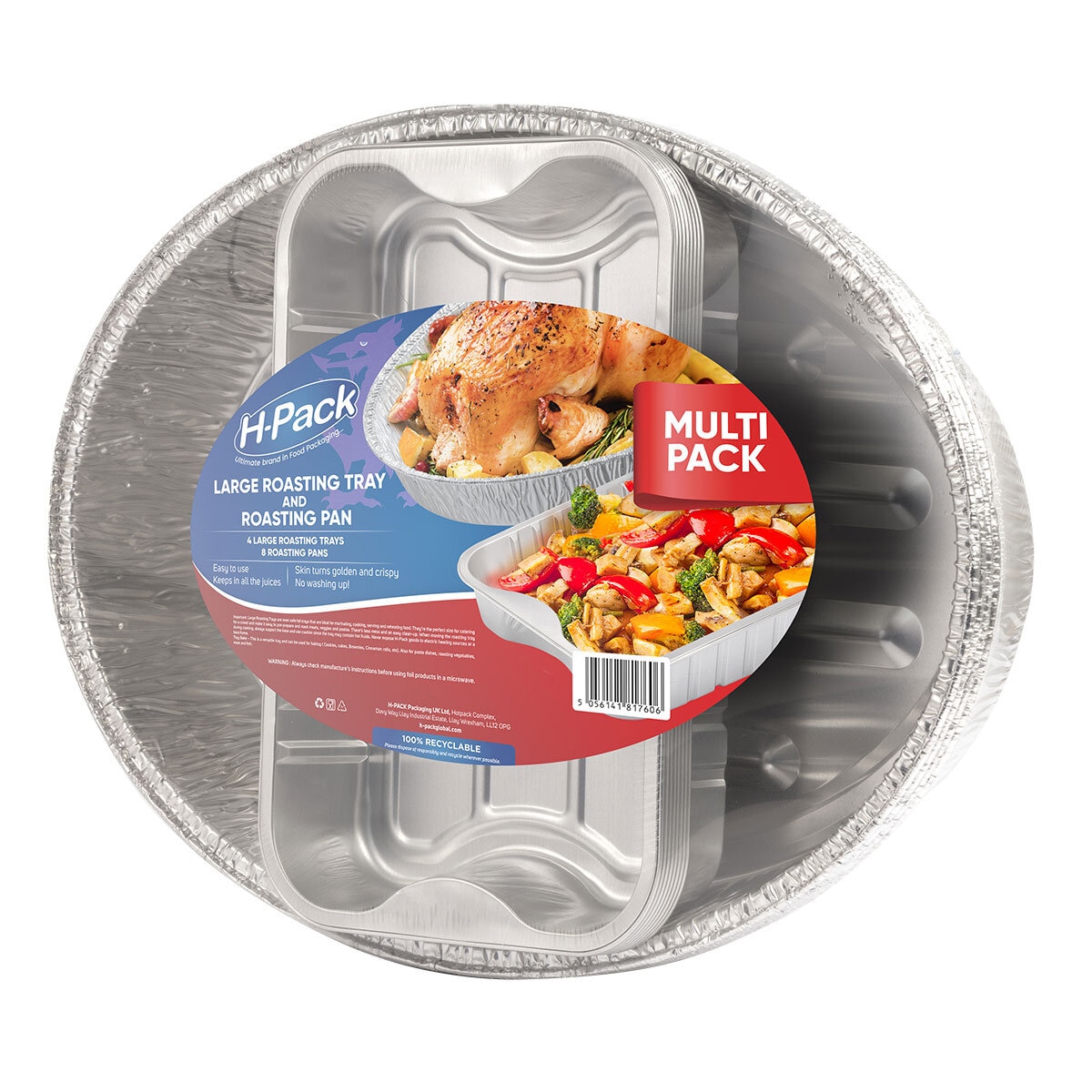 Jena Large Extra Strong Aluminium Disposble Food Foil Trays & Lids Pack of  12