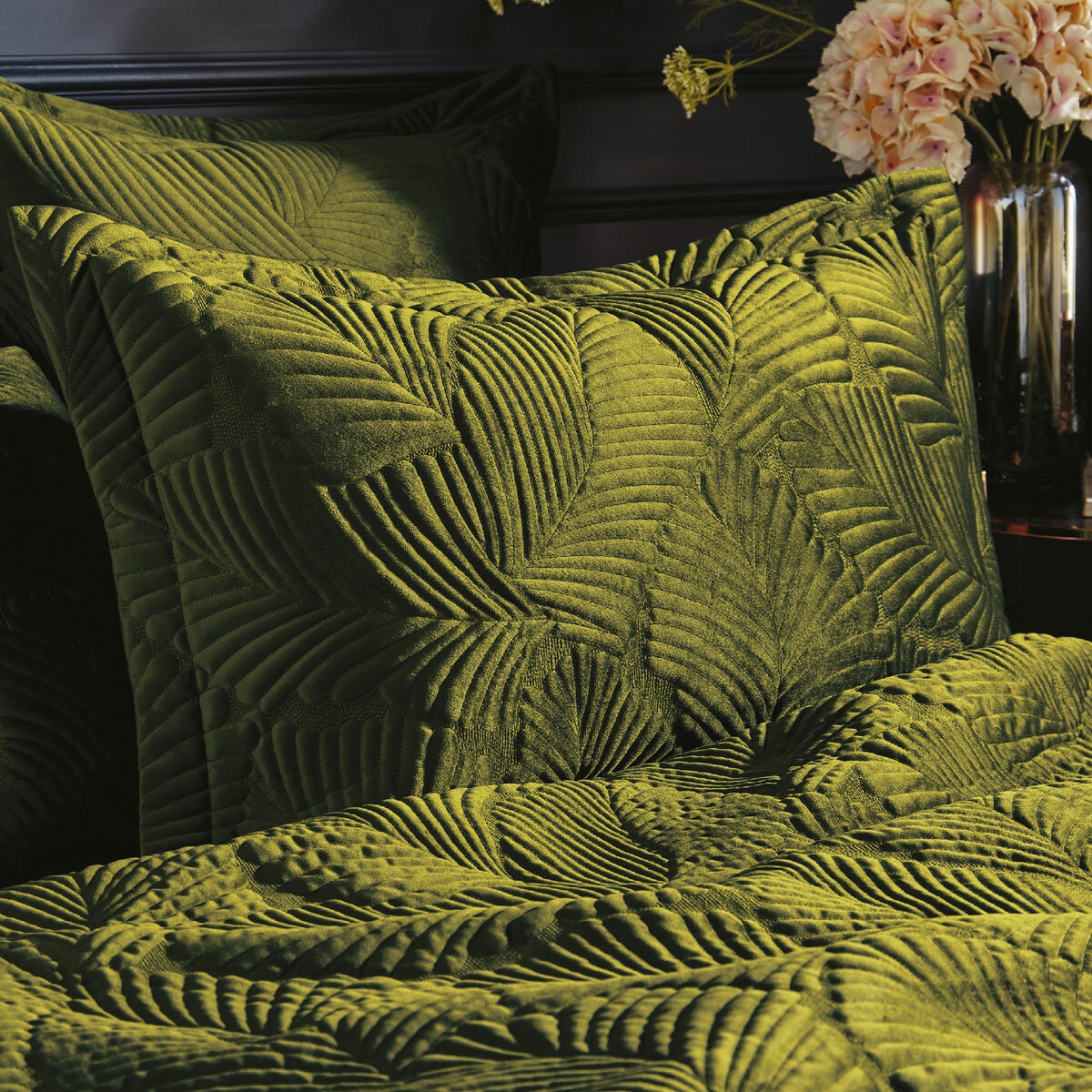 Paoletti Palmeria Velvet Moss Duvet Cover Set in 3 Sizes