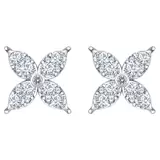 0.90ctw Flower Stud Diamond Earrings, 14k White Gold