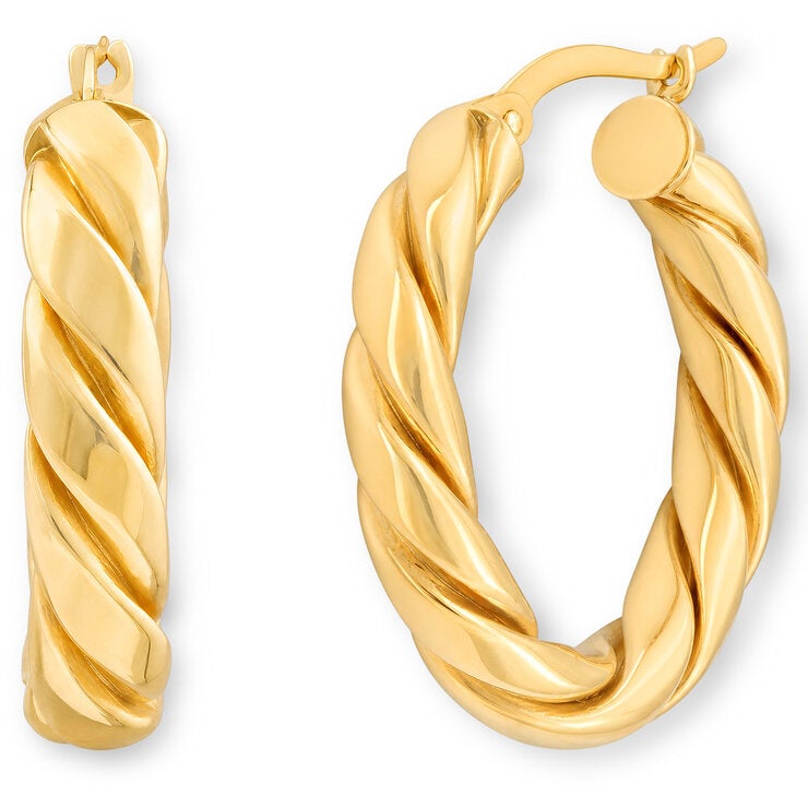 14ct Yellow Gold Twist Oval Hoop Earrings 14ct Yellow Gold Twist Oval Hoop Earrings