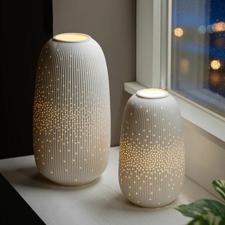Evergreen LED Porcelain Lantern, 2 Piece Set in White