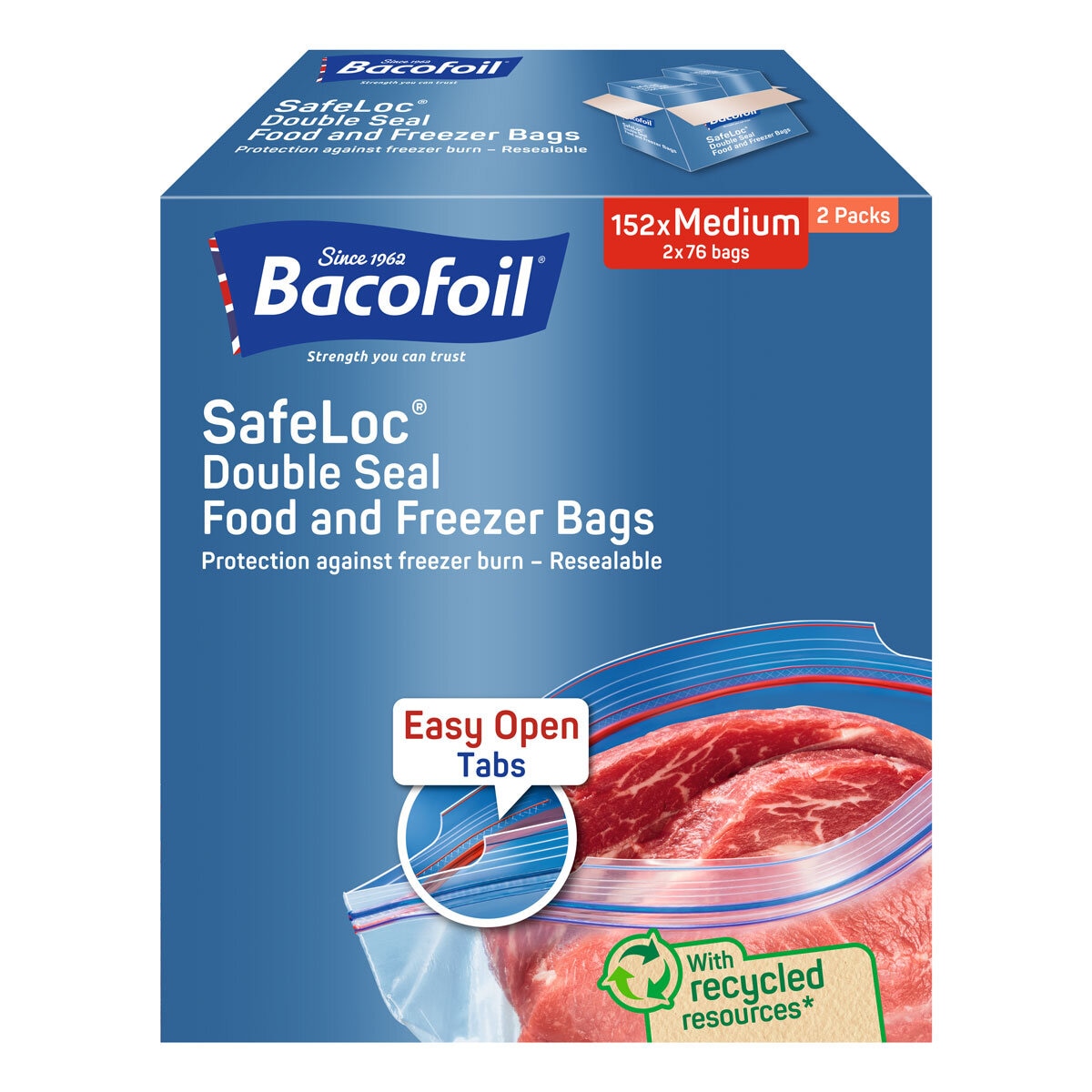 Bacofoil Safeloc Food and Freezer Bags, Medium, 152 Pack