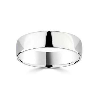 6.0mm Classic Court Wedding Ring, 18ct White Gold