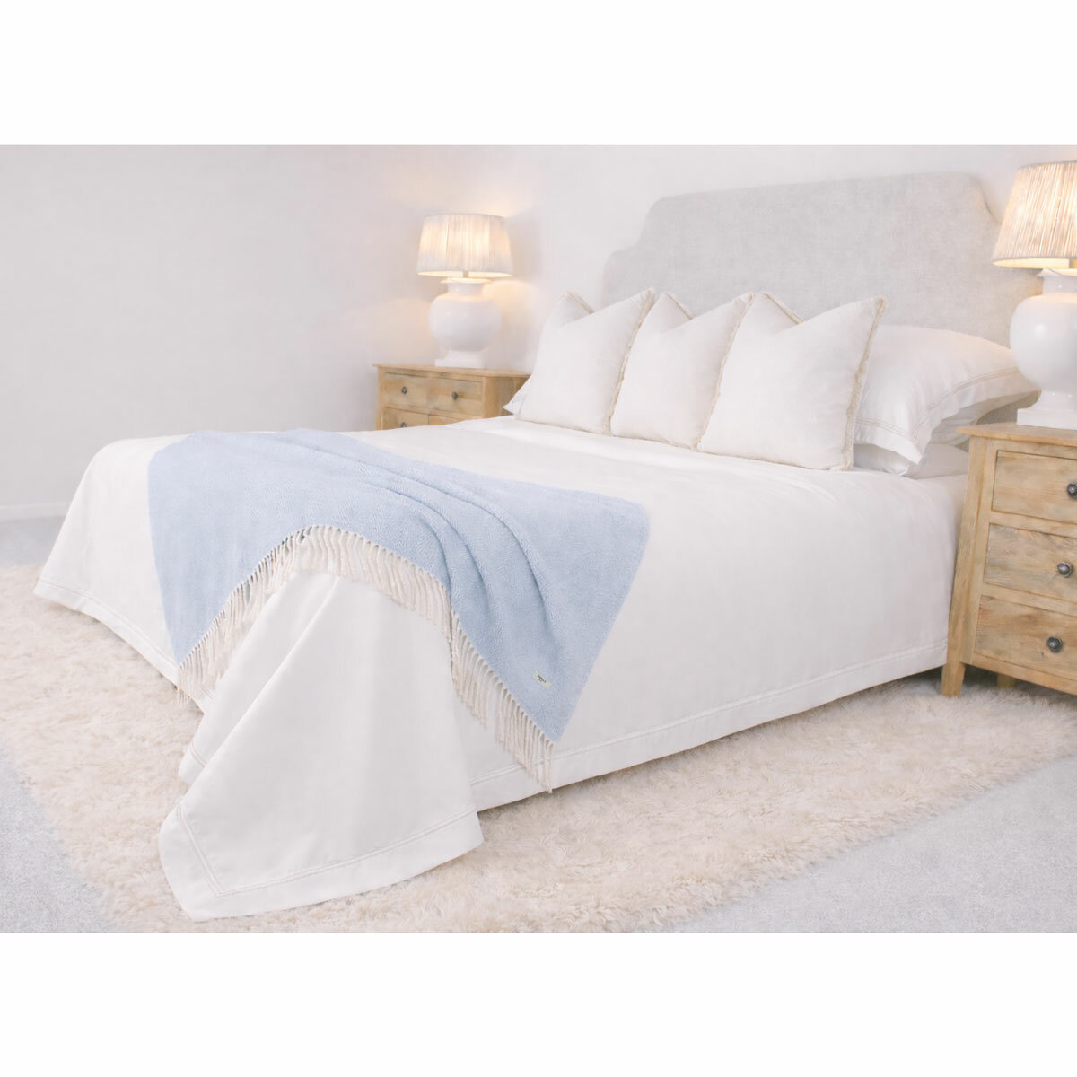 Osprey London Blue Herringbone Fringed Throw, 140 x 190 cm