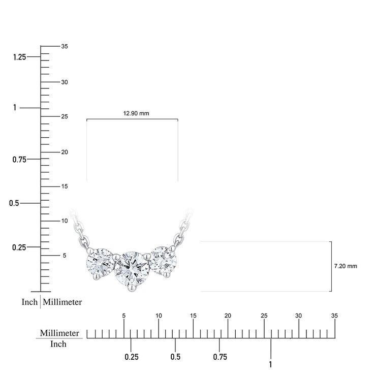1.00ctw Round Brilliant Cut Diamond 3-Stone Necklace, 18ct White Gold
