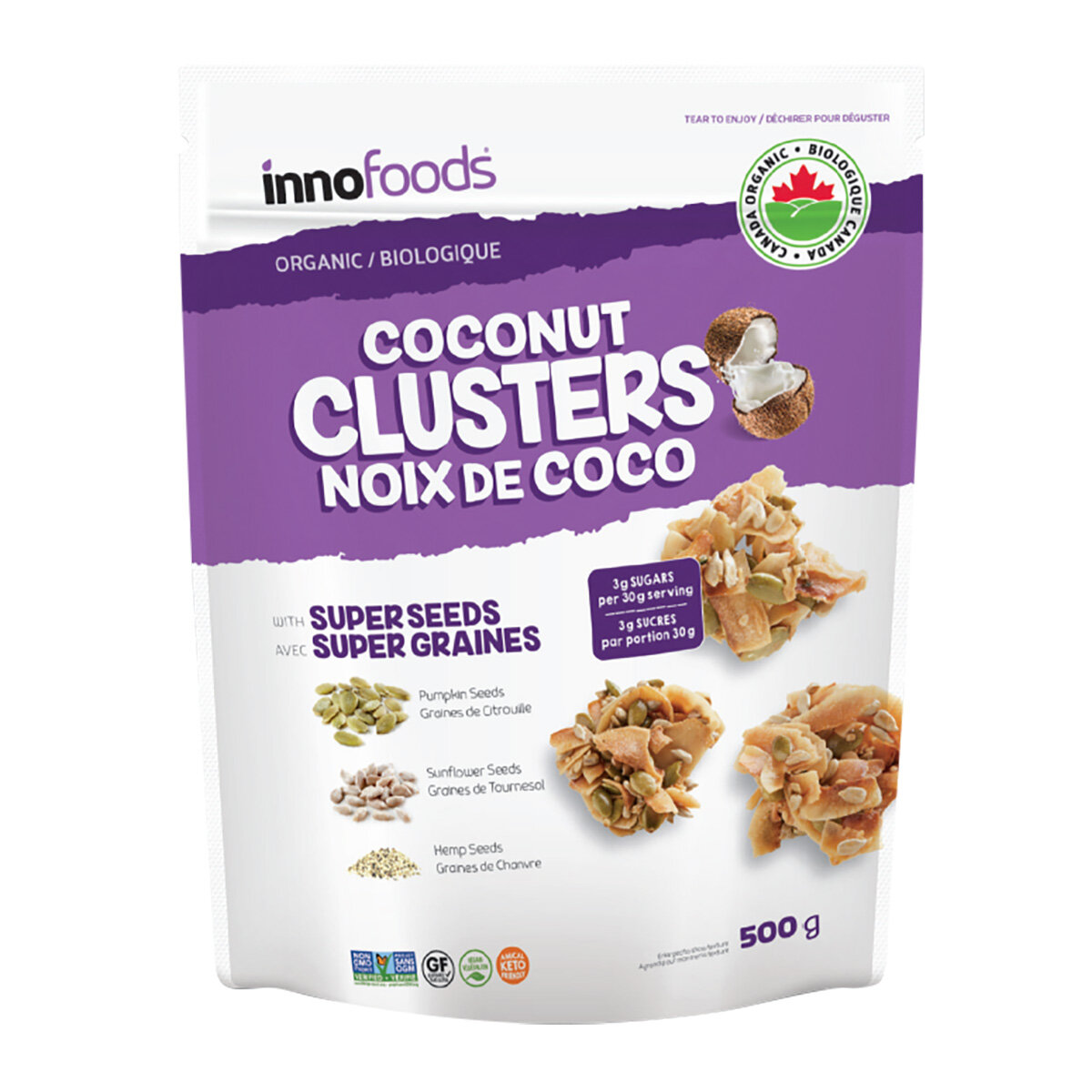 Innofoods Organic Coconut Keto Clusters with Super Seeds, 500g