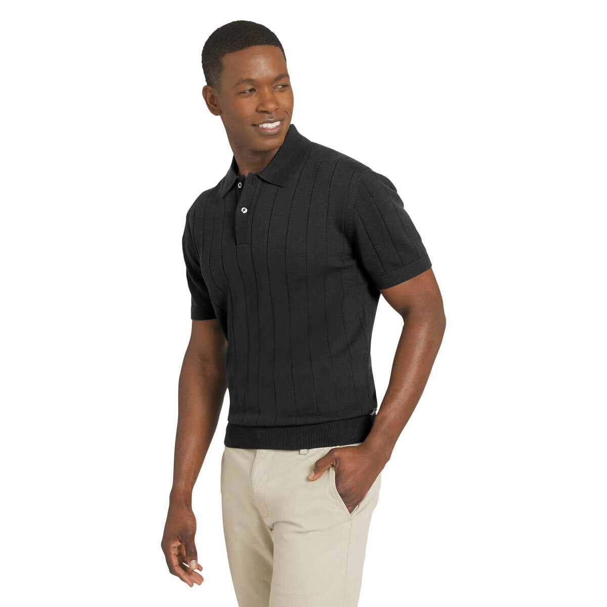Chaps Men's Ribbed Knit Polo in Black Chaps Men's Ribbed Knit Polo in Black