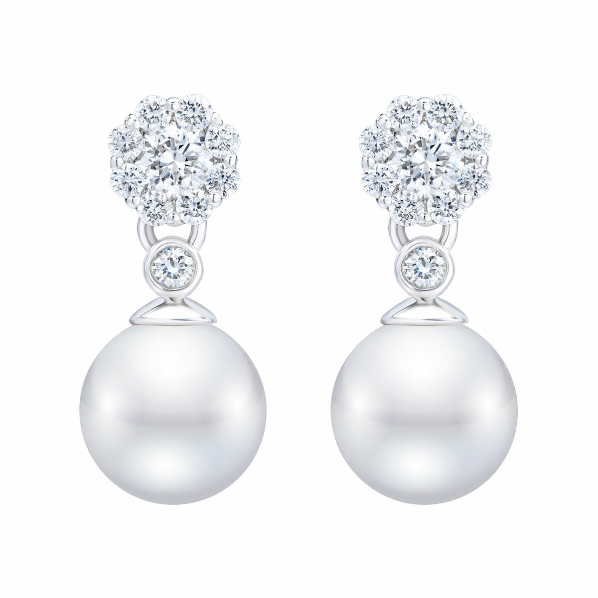 7-7.5mm Akoya White Pearl & 0.45ctw Diamond Earrings, 14ct White Gold 7-7.5mm Akoya White Pearl & 0.45ctw Diamond Earrings, 14ct White Gold