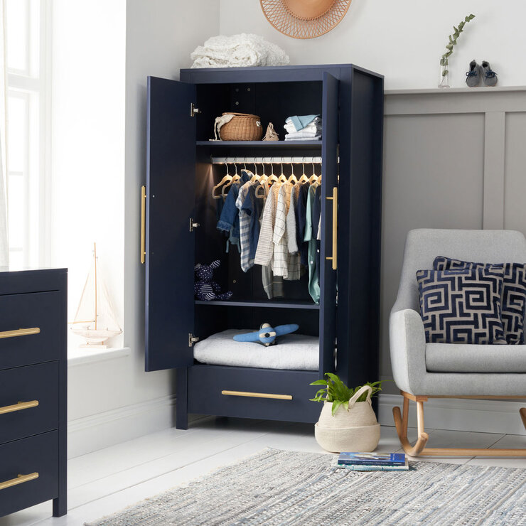 Tutti Bambini Tivoli 4 Piece Nursery Set with Sprung Mattress, Navy Tutti Bambini Tivoli 4 Piece Nursery Set with Sprung Mattress, Navy