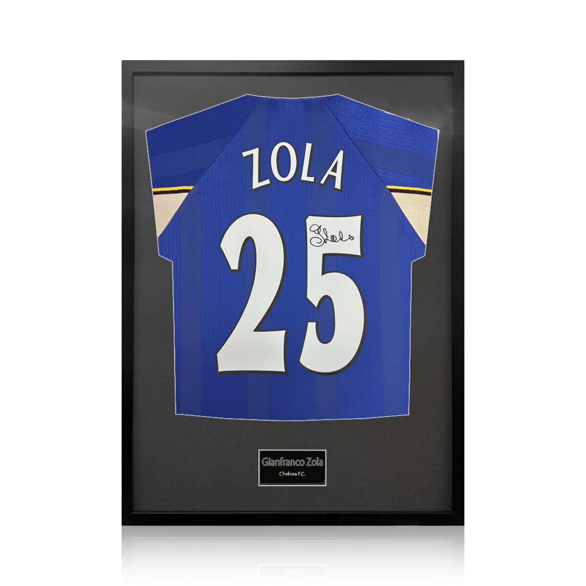 Gianfranco Zola Signed Framed Chelsea Football Shirt in Black