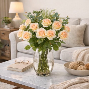 Artificial Roses in Glass Vase in 2 Colours