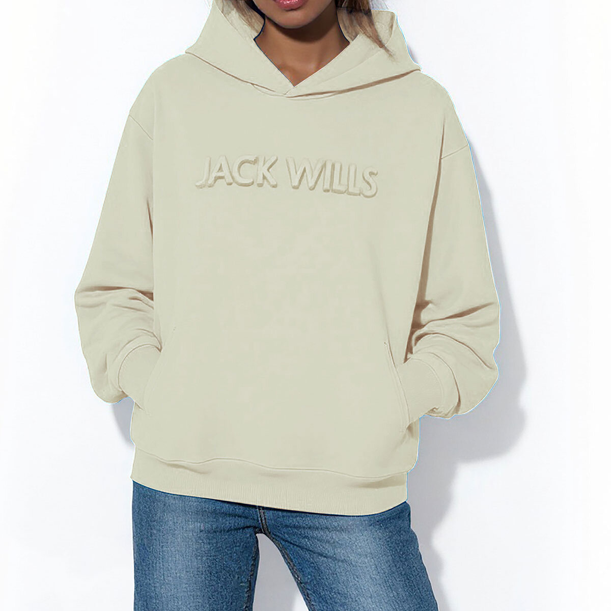 Jack Wills Ladies Embossed Logo Hoody in Beige