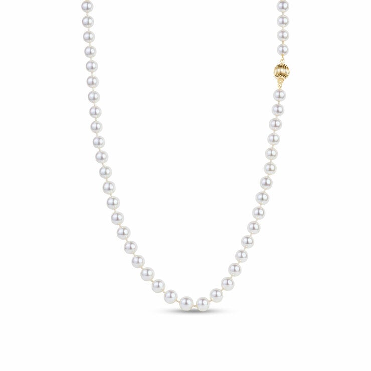 7-7.5mm Akoya White Necklace, 14ct Yellow Gold