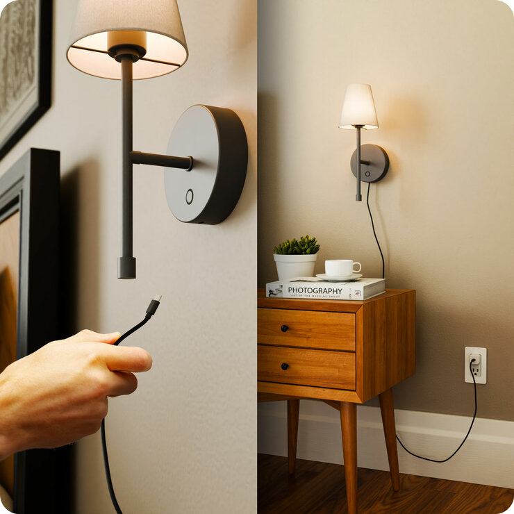 Globe Electric Wireless Rechargeable LED Integrated Wall Sconce in Black, 2 Pack