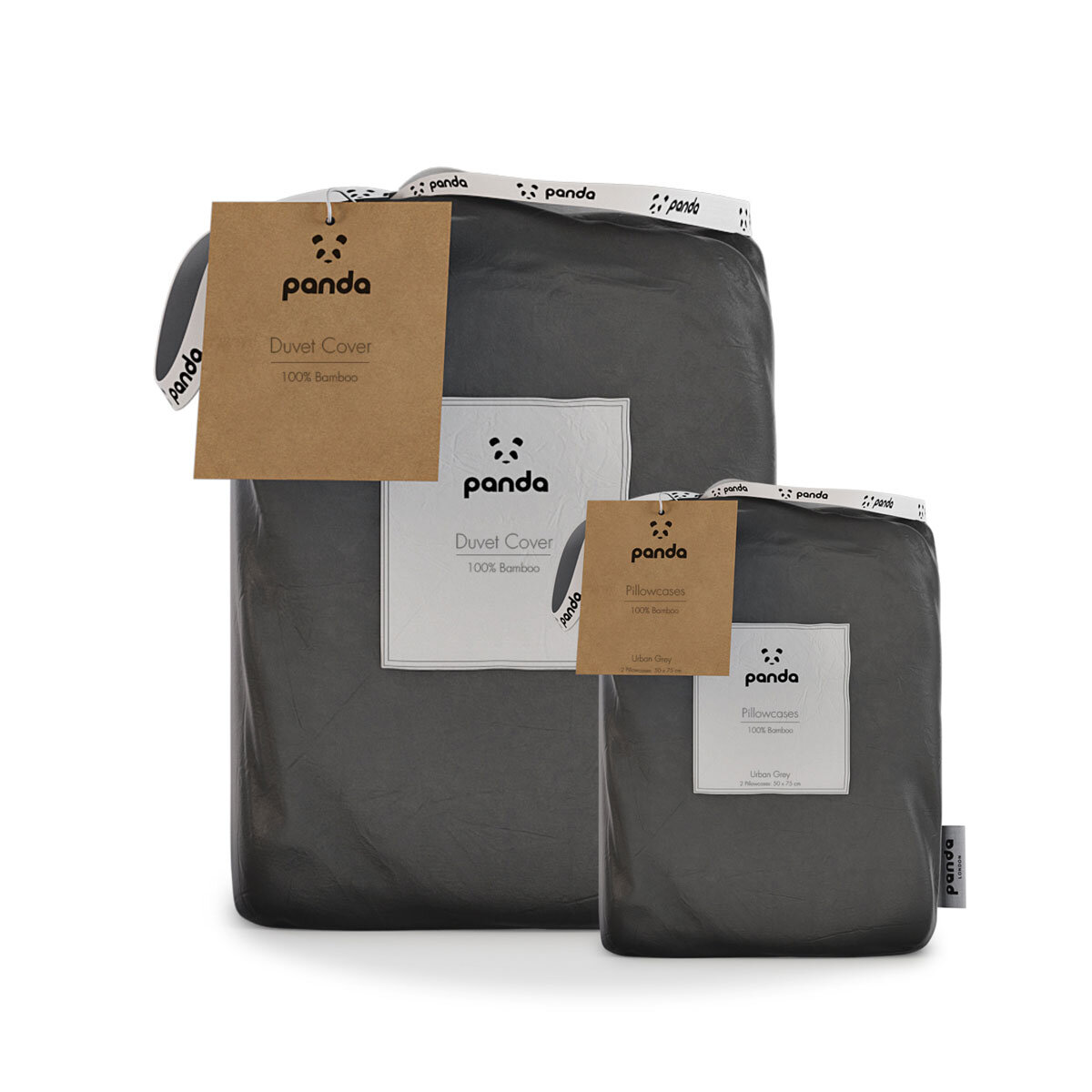 Panda 100% Bamboo Duvet Cover and Pillow Case Set in Urban Grey