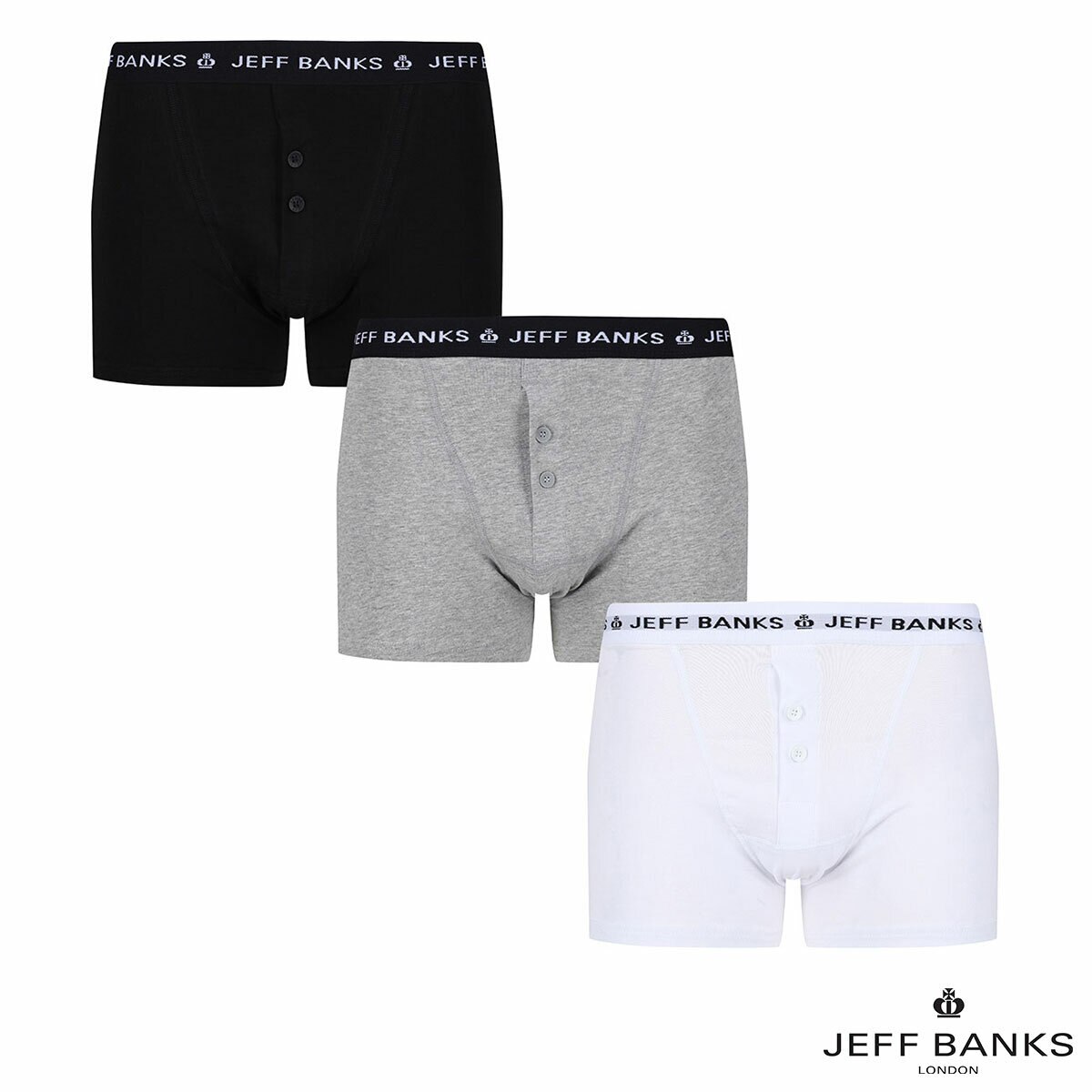 Jeff Banks Button Fly Boxers 6 Pack in Grey