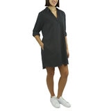 Jachs Ladies Roll Sleeve Linen Blend Dress in Black