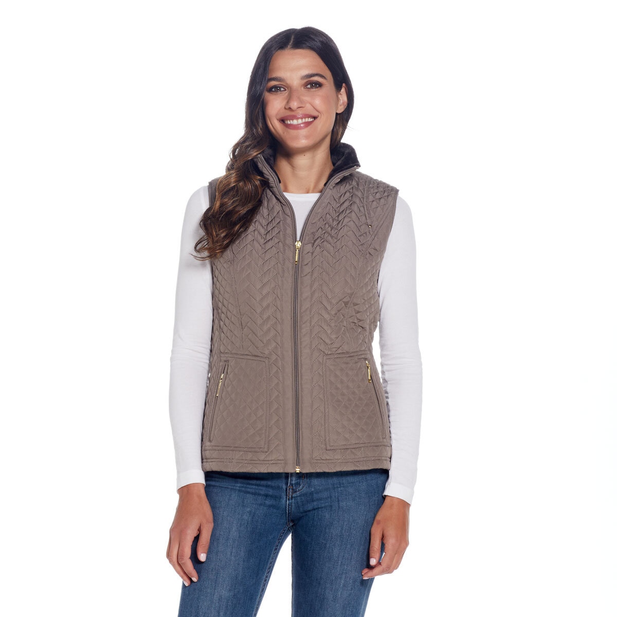 Weatherproof Ladies Quilted Plush Lined Vest in Beige C