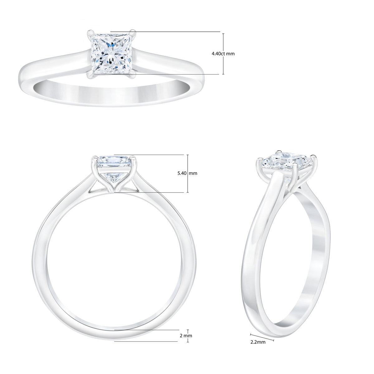 0.70ct Princess Cut Diamond Solitaire Ring, Platinum