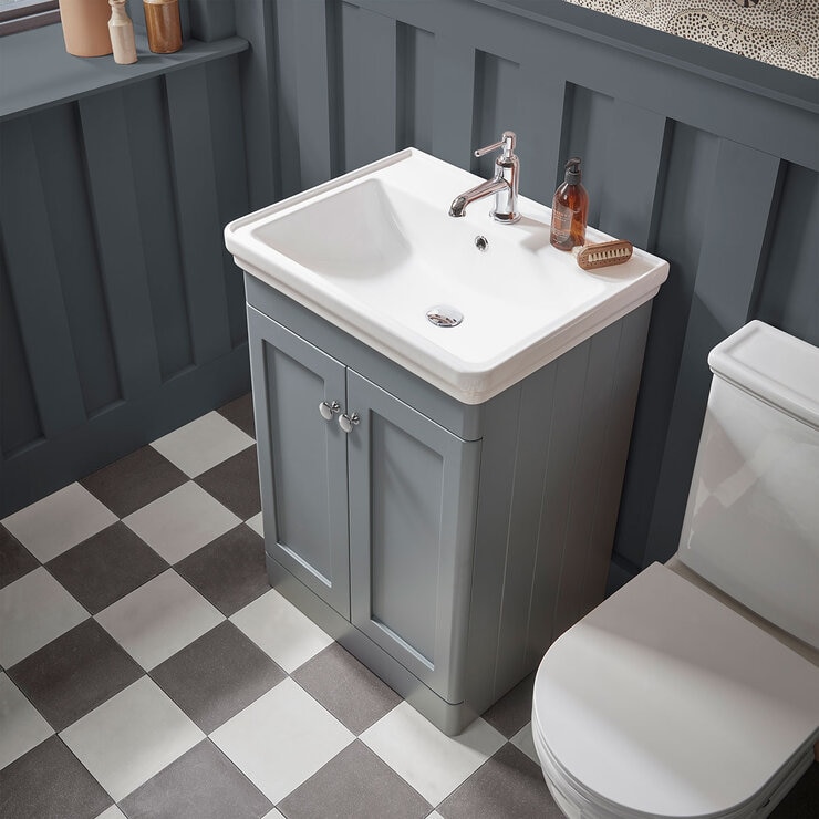 Tavistock Ashby 600 Floor Mount with Basin and Knobs in 2 colours at costco.co.uk