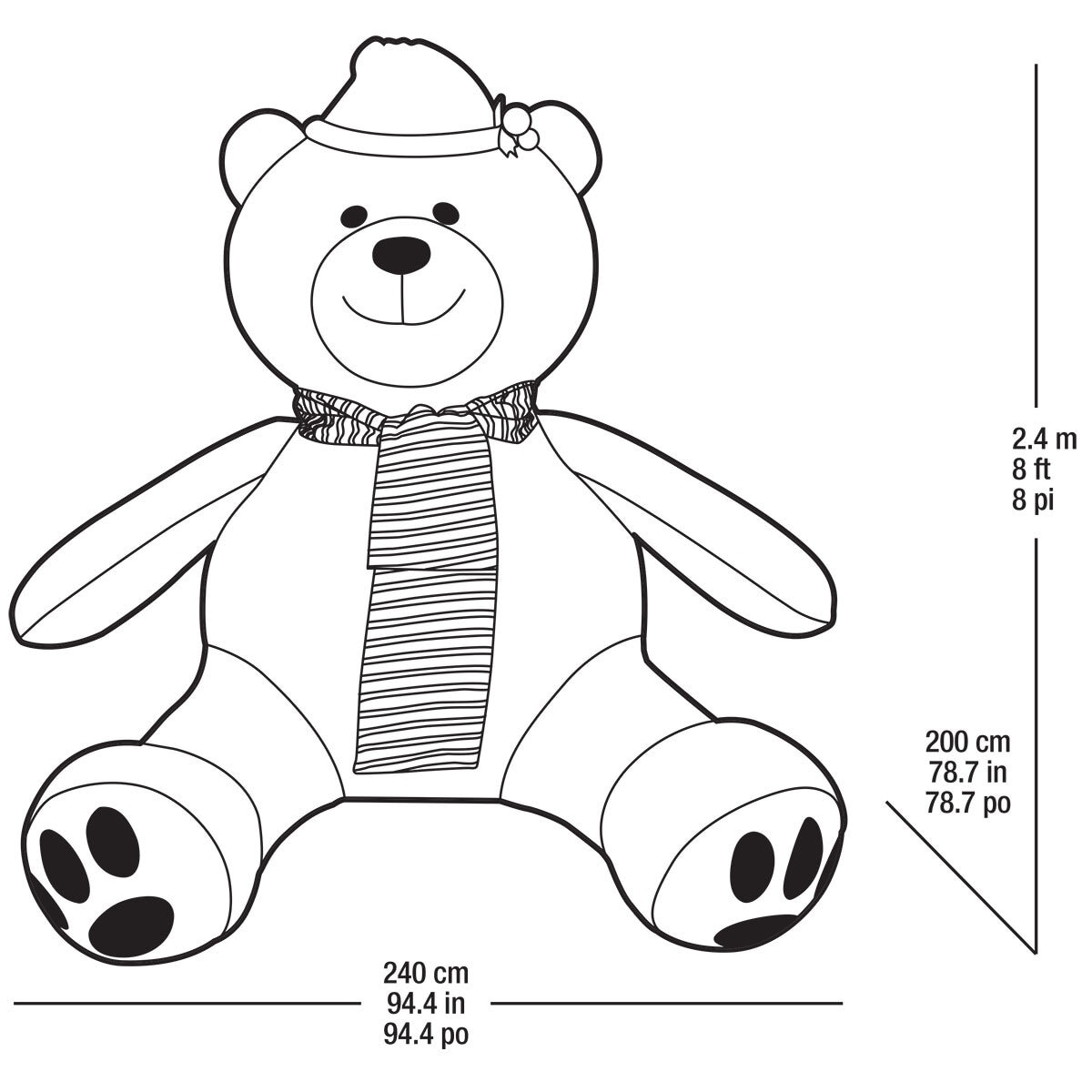 8ft 2.4m Inflatable Teddy Bear with 192 LED Lights Co