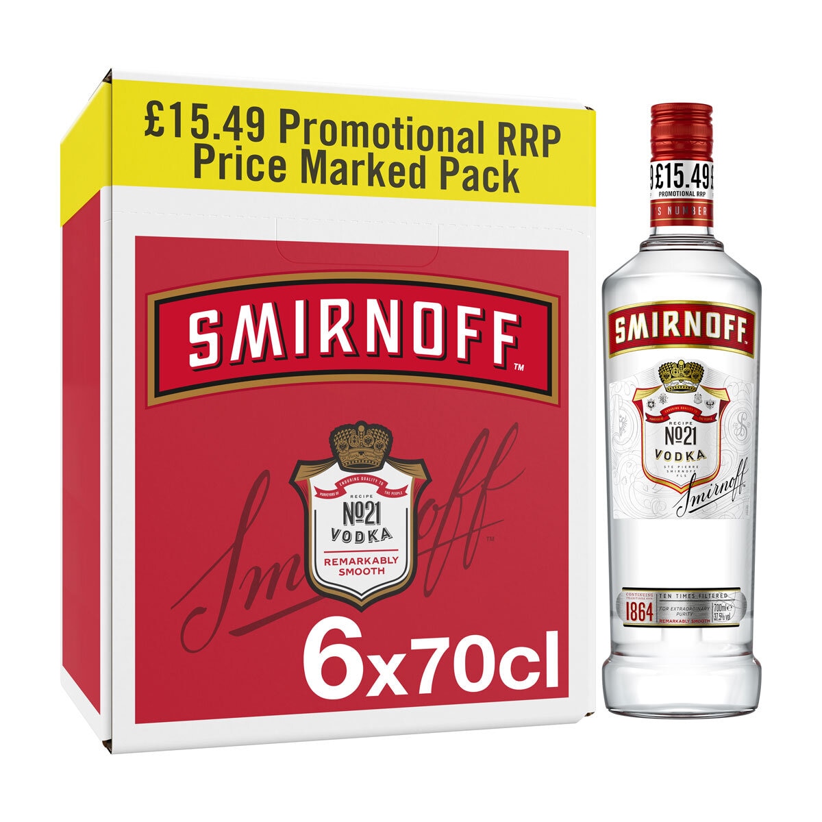 Smirnoff 6 x 70cl PMP £15.49 bottle and box