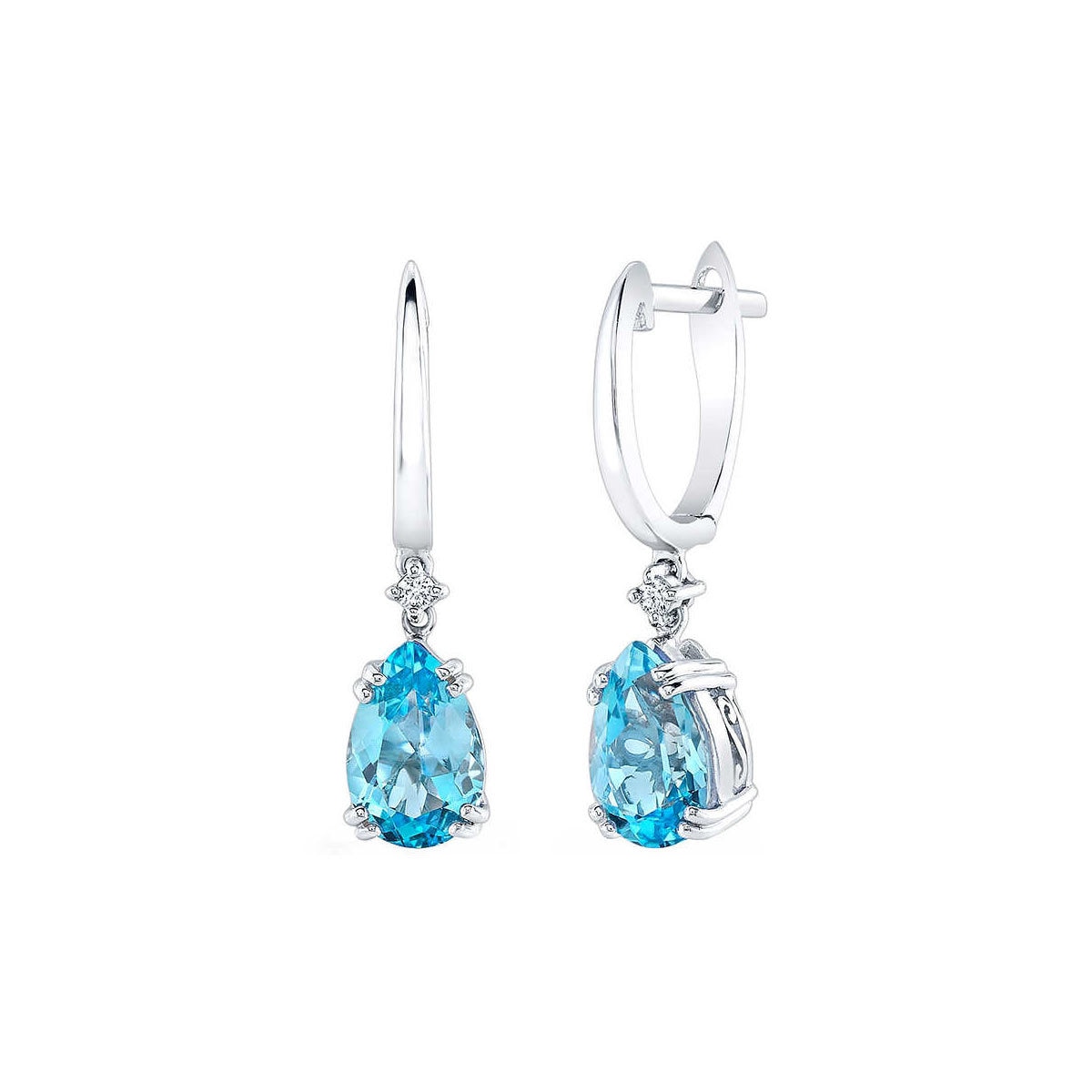 Pear Cut Blue Topaz & 0.02ctw Round Brilliant Cut Diamond Earrings, 14ct White Gold