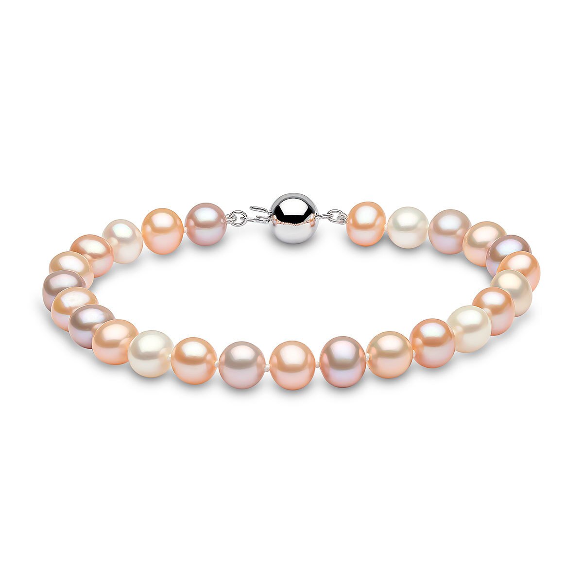 6-6.5mm Cultured Freshwater Multi Colour Pearl Bracelet, 18ct White Gold