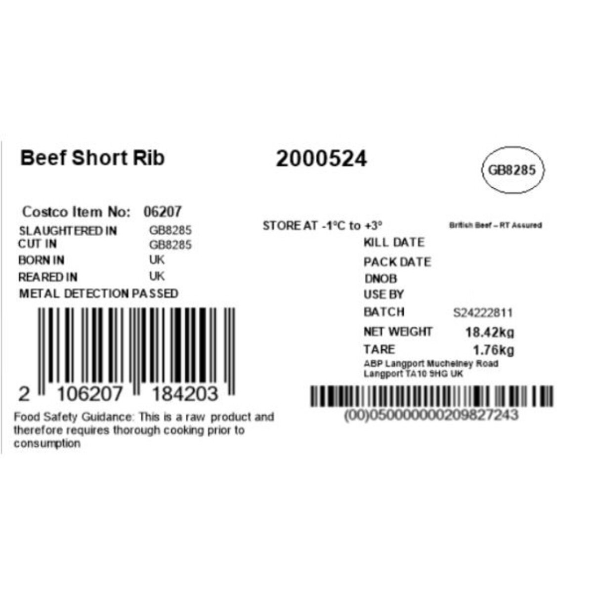 British Beef Short Cut Ribs, Variable Weight: 2kg - 3kg