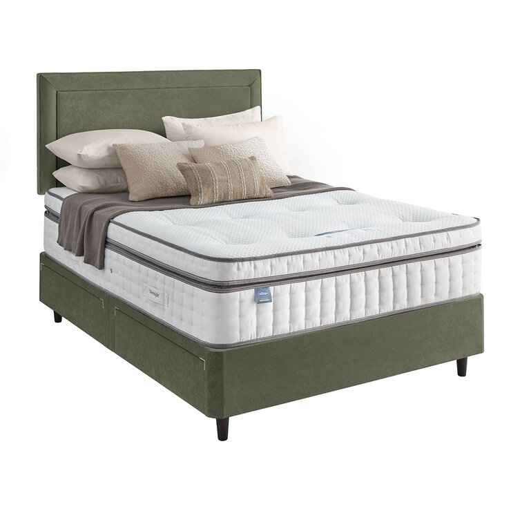 Silentnight Velvet 4 Drawer Divan Base with Malvern Headboard in Hunter in 3 Sizes